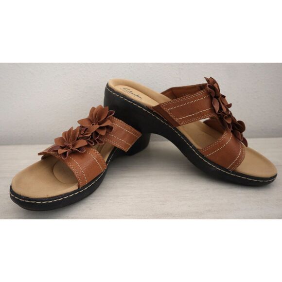 Clarks Collection Women's Sz 12M Tan/Brown Leather Merliah Raelyn Wedge Sandals - Picture 1 of 14